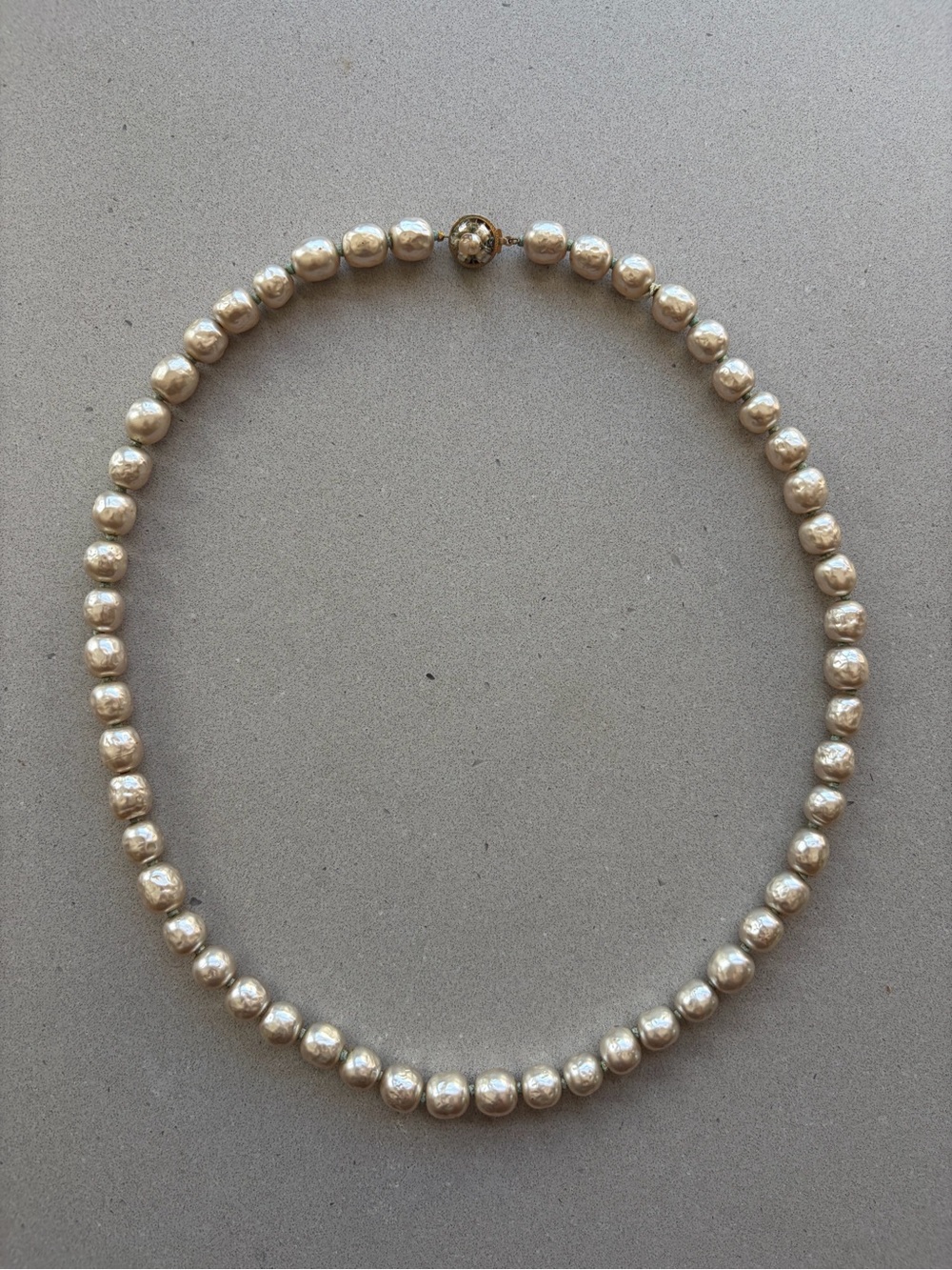 Miriam Haskell Pearlescent Bead Necklace - Cream and Gold